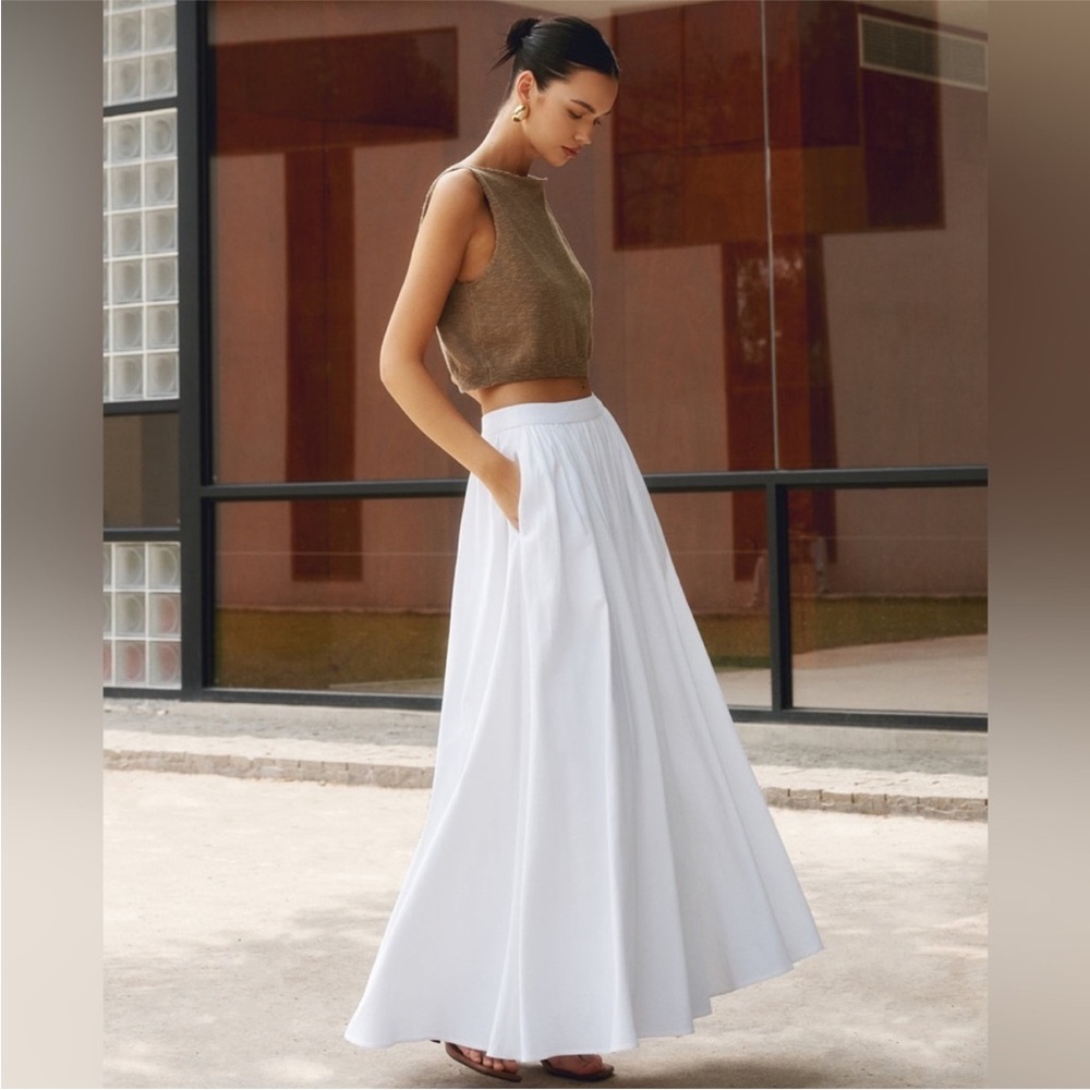 Commense Cotton Pleated Maxi Skirt